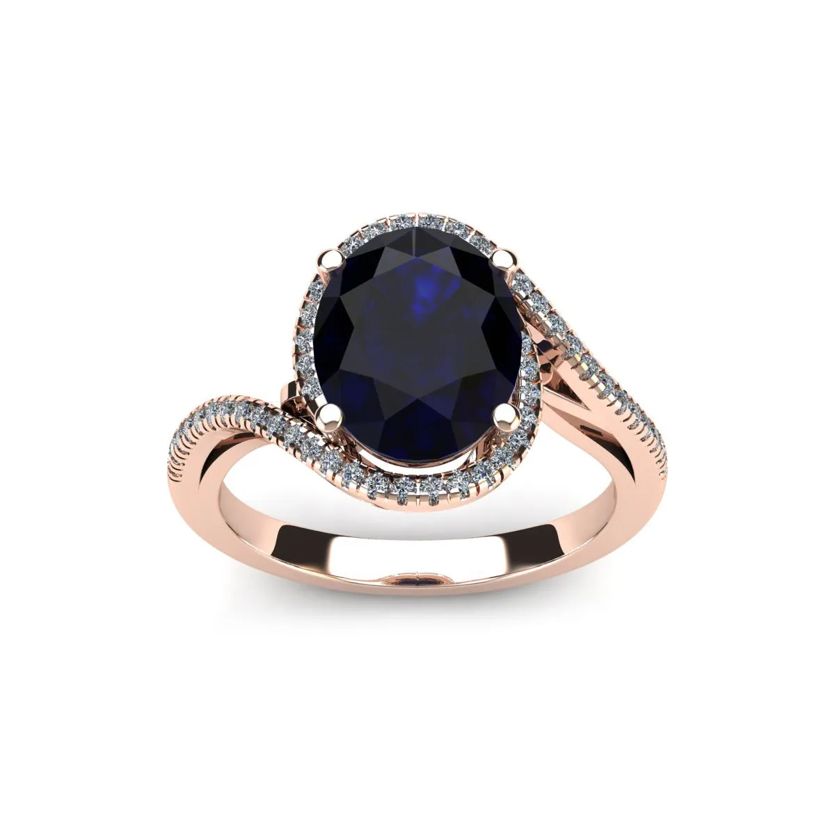 1 3/4 Carat Oval Shape Sapphire And Halo Diamond Ring In 14 Karat Rose Gold