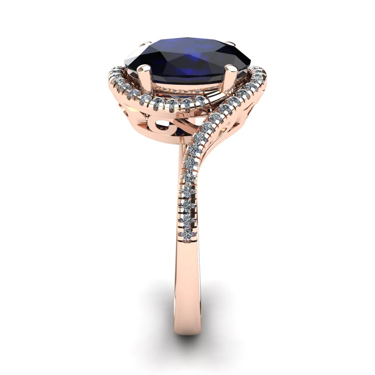 1 3/4 Carat Oval Shape Sapphire And Halo Diamond Ring In 14 Karat Rose Gold