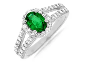 14K White Gold Emerald & Diamond Ring