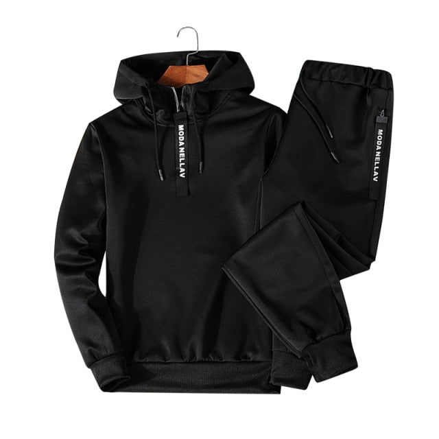 2pc Sets Tracksuit Men Autumn Winter Hooded Sweatshirt Drawstring Outfit Sportswear