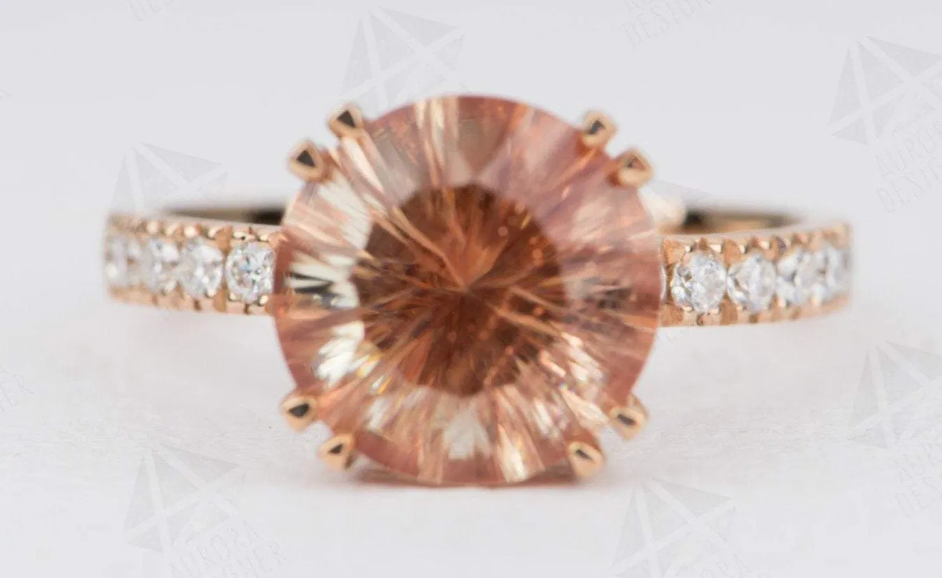 3.09ct Oregon Sunstone Engagement Ring 14K Rose Gold Half Eternity Moissanite Pave Red AD1827-2