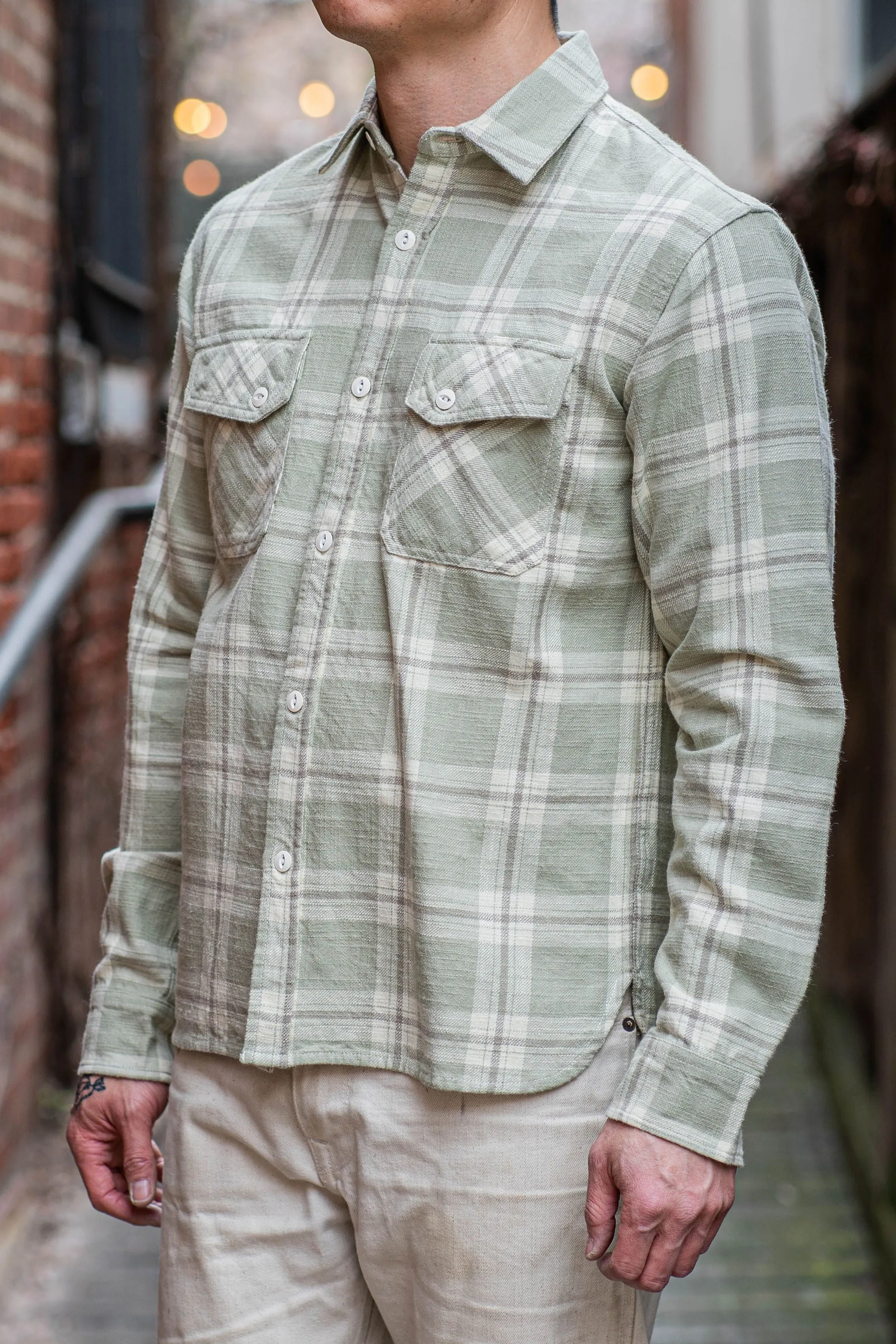 3sixteen Crosscut Flannel - Seafoam Slub Plaid