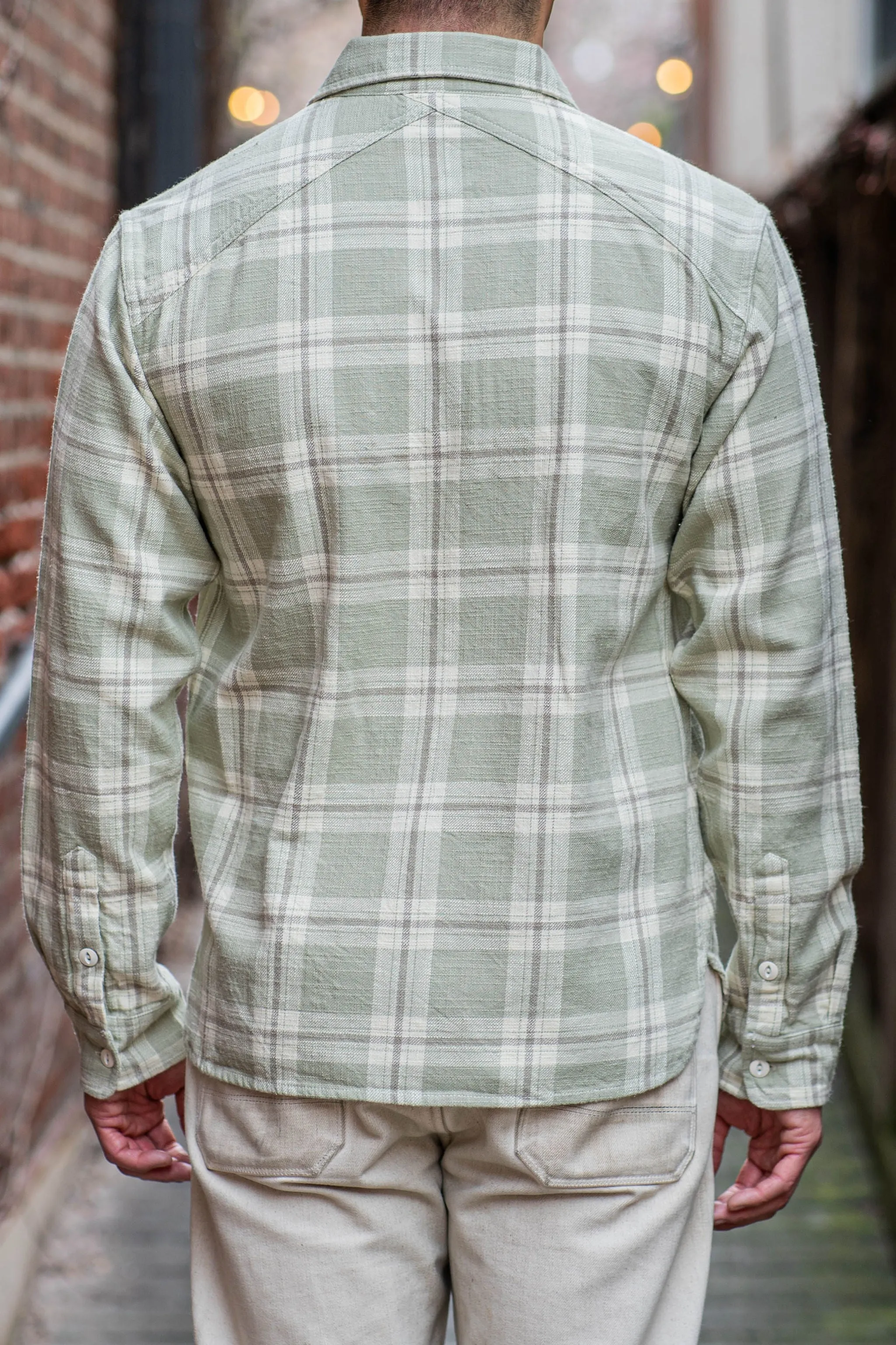 3sixteen Crosscut Flannel - Seafoam Slub Plaid