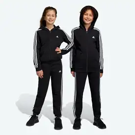 ADIDAS JUNIOR ESSENTIALS 3-STRIPES FLEECE BLACK TRACKPANTS