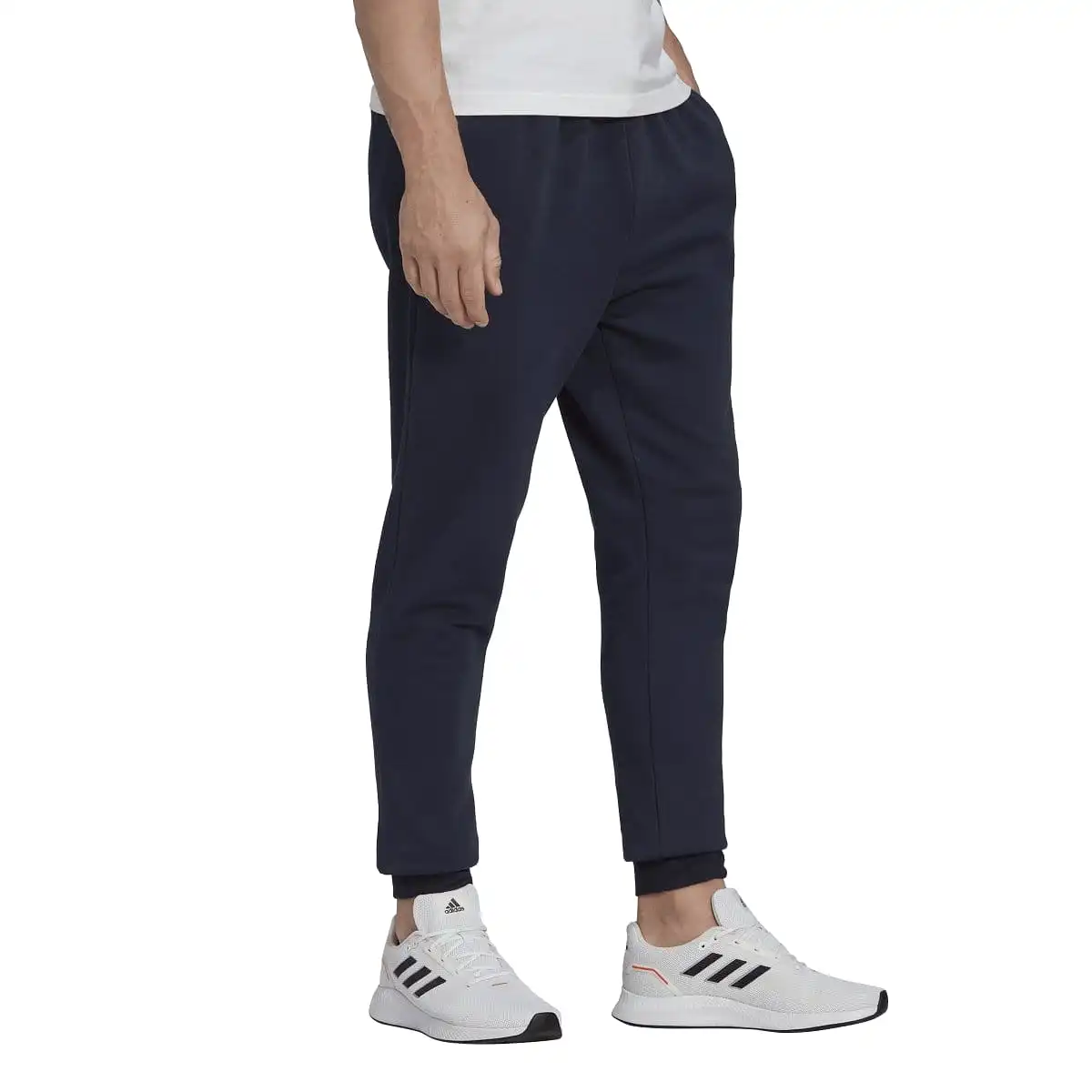 ADIDAS MEN'S ESSENTIALS FLEECE REGULAR TAPERED NAVY TRACKPANTS