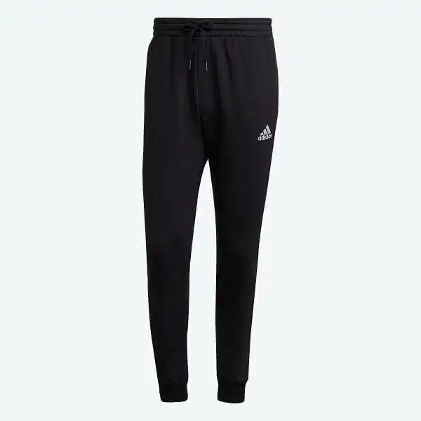 ADIDAS MEN'S FEELCOZY FLEECE TAPERED BLACK TRACKPANTS