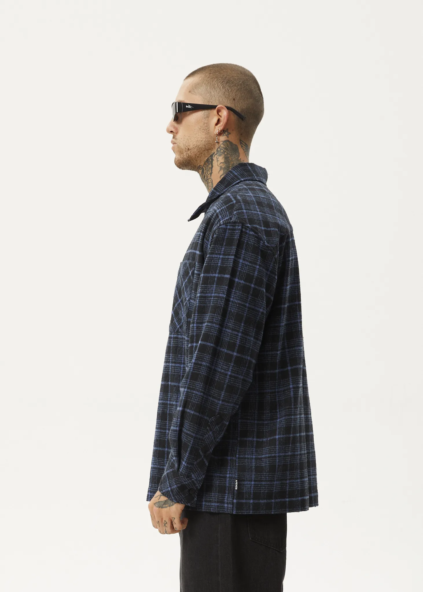 AFENDS Mens Questions - Flannel Shirt - Dusk Check