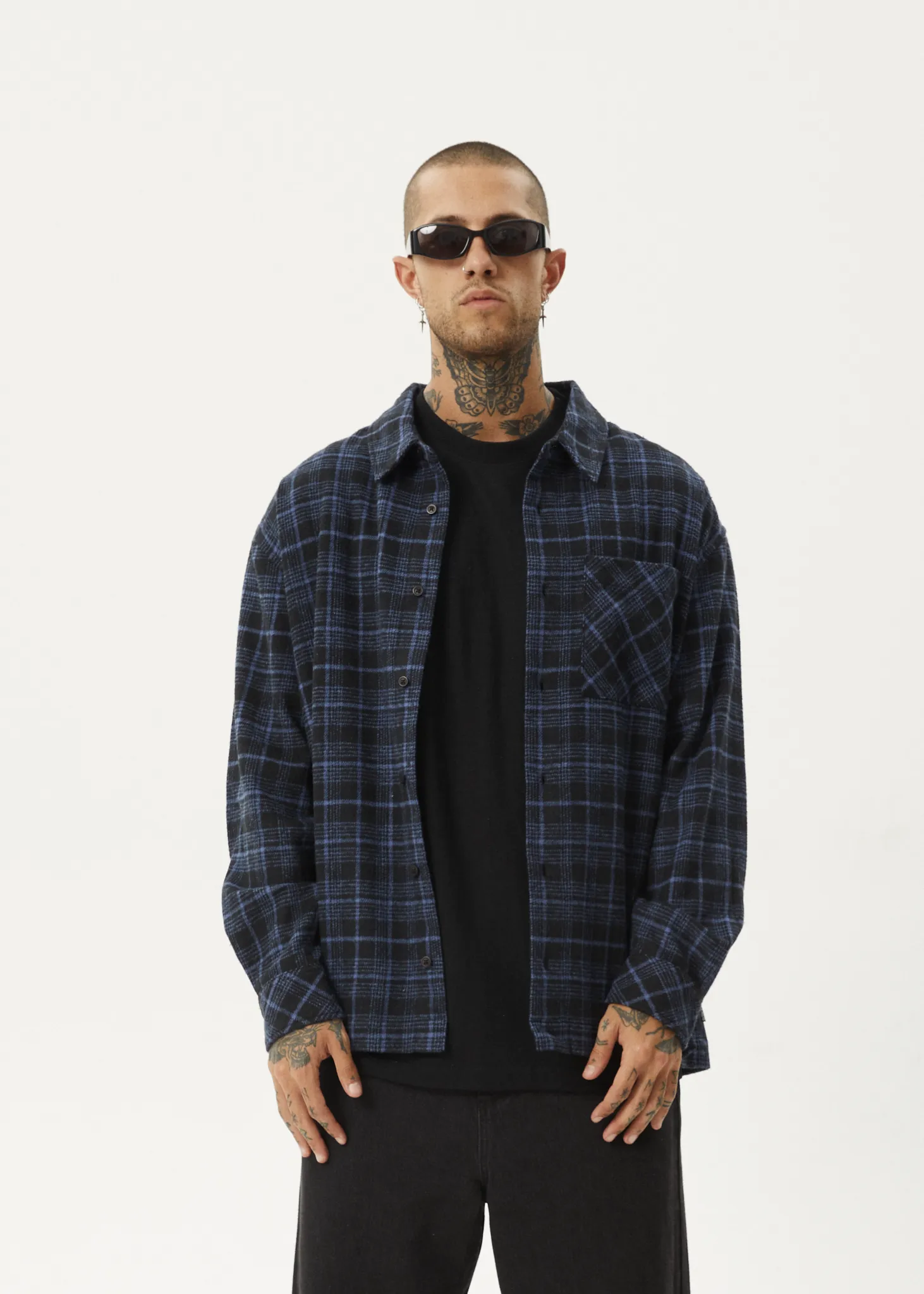 AFENDS Mens Questions - Flannel Shirt - Dusk Check