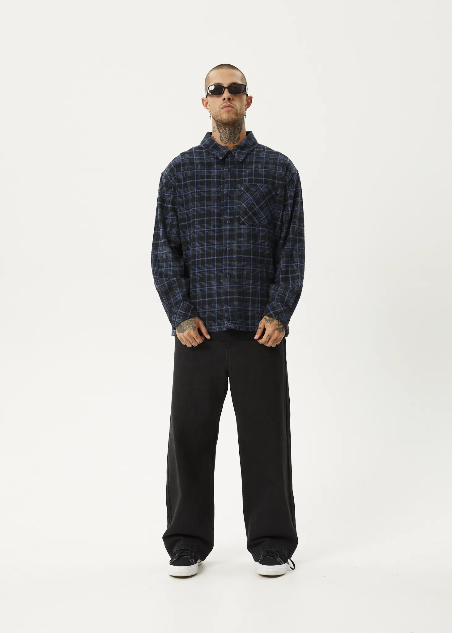 AFENDS Mens Questions - Flannel Shirt - Dusk Check