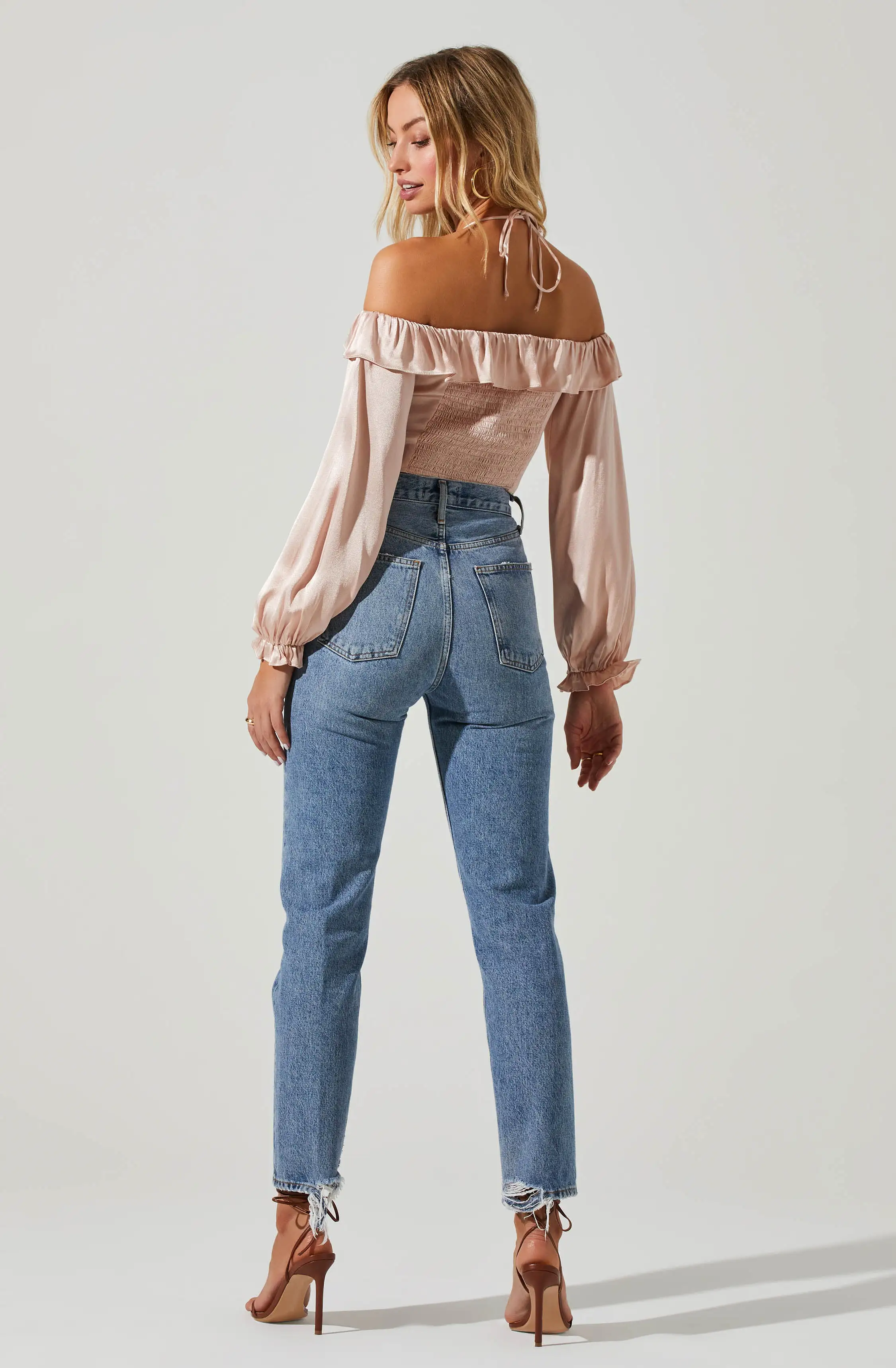 Allison Off Shoulder Halter Long Sleeve Top