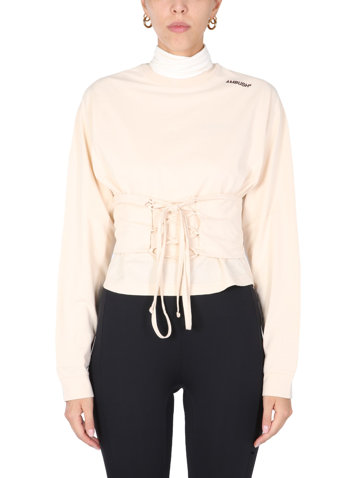 AMBUSH    COTTON T-SHIRT WITH CORSET BELT