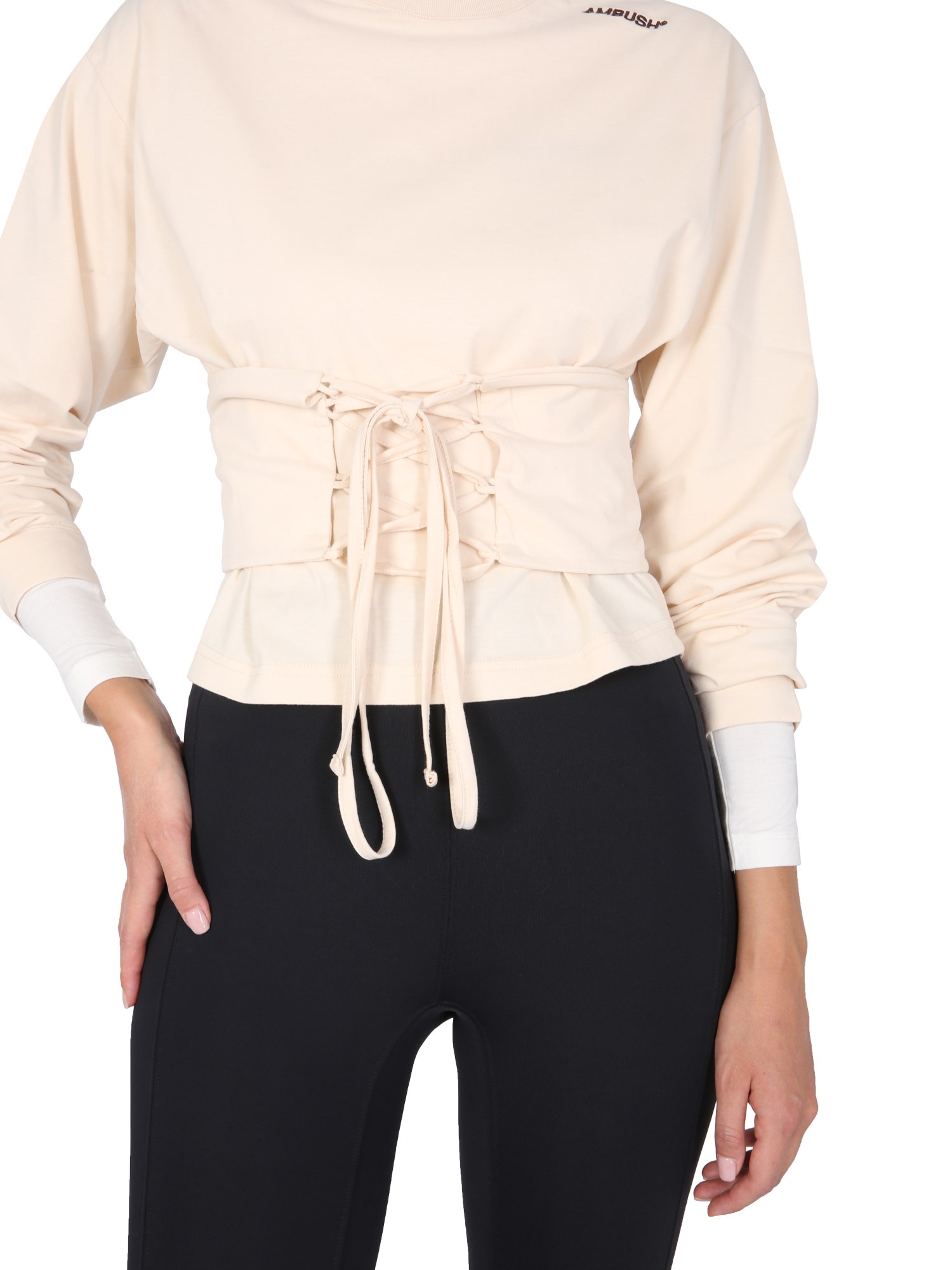 AMBUSH    COTTON T-SHIRT WITH CORSET BELT