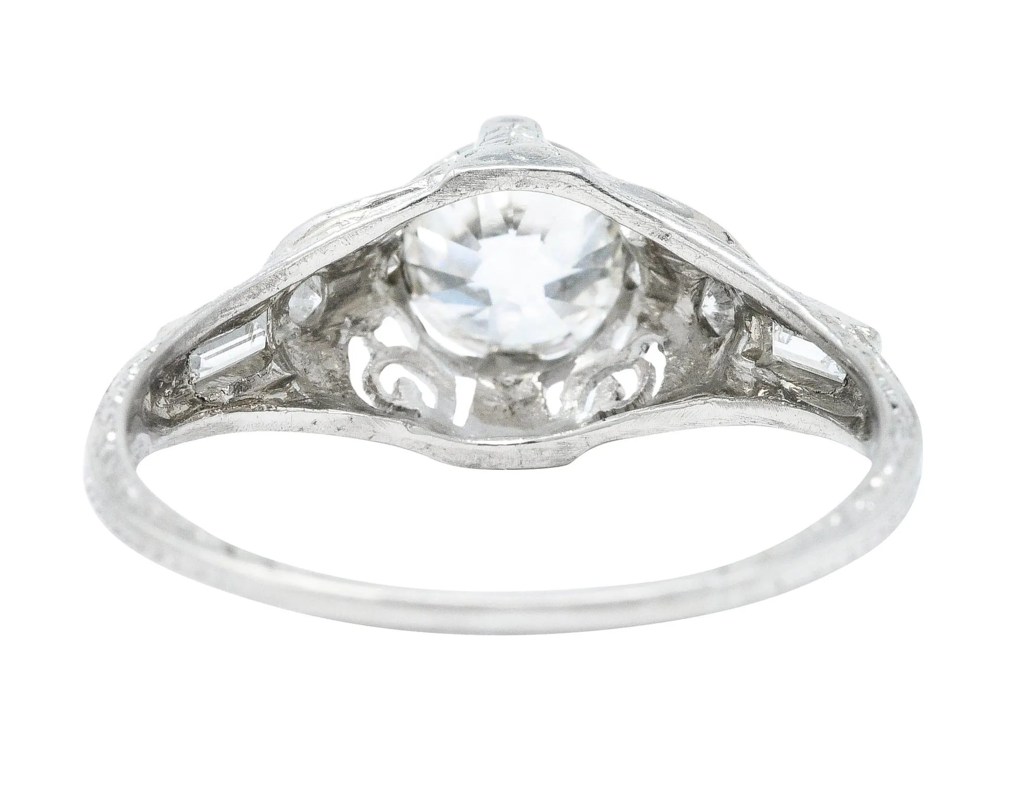 Art Deco 1.09 CTW Diamond Platinum Scrolled Volute Engagement Ring GIA