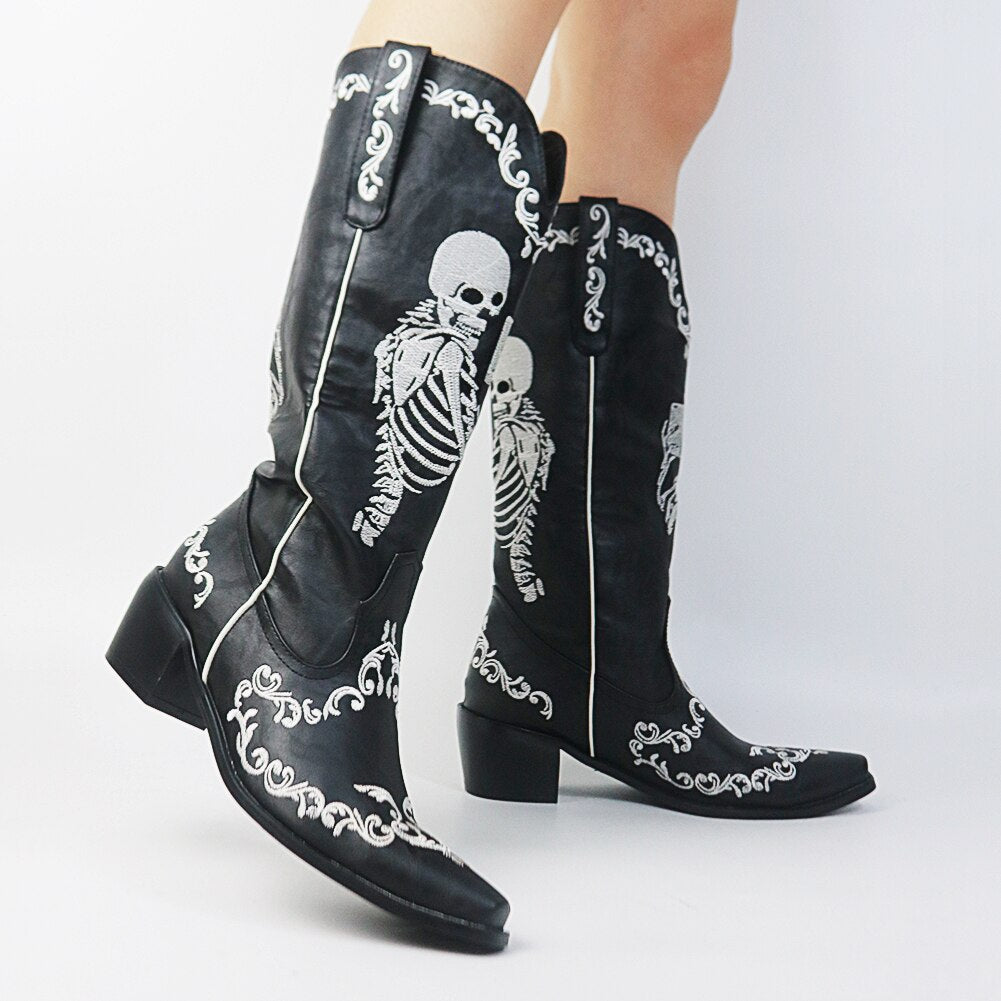 Ashore Western Shop 2023 Cowgirl Boots Fashion Skull Embroidery Western Boots