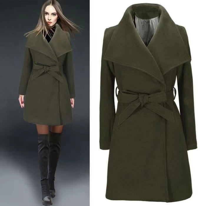 AshoreShop Womens Classic Long Wool Blends Coat with Belt