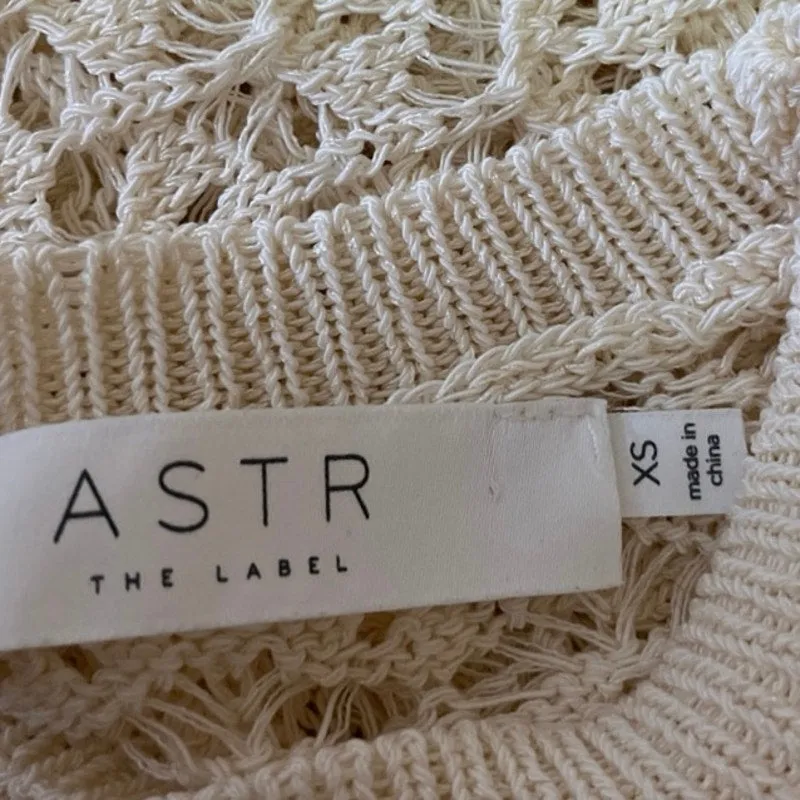 ASTR Cream Crochet Knitted High Neck Long Sleeve Pullover Crop Sweater Top XS