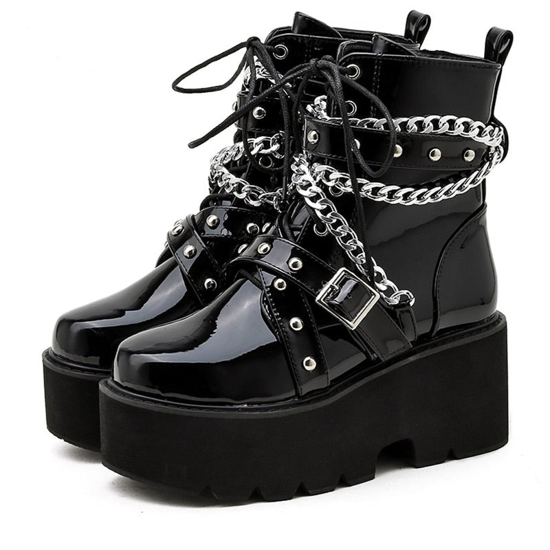 Autumn Winter Boots Women Sexy Chain Boots Ankle Buckle Strap Ankle Boots