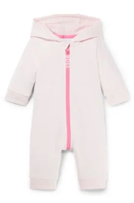 Baby hooded bodysuit in cotton-blend fleece