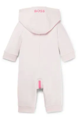 Baby hooded bodysuit in cotton-blend fleece