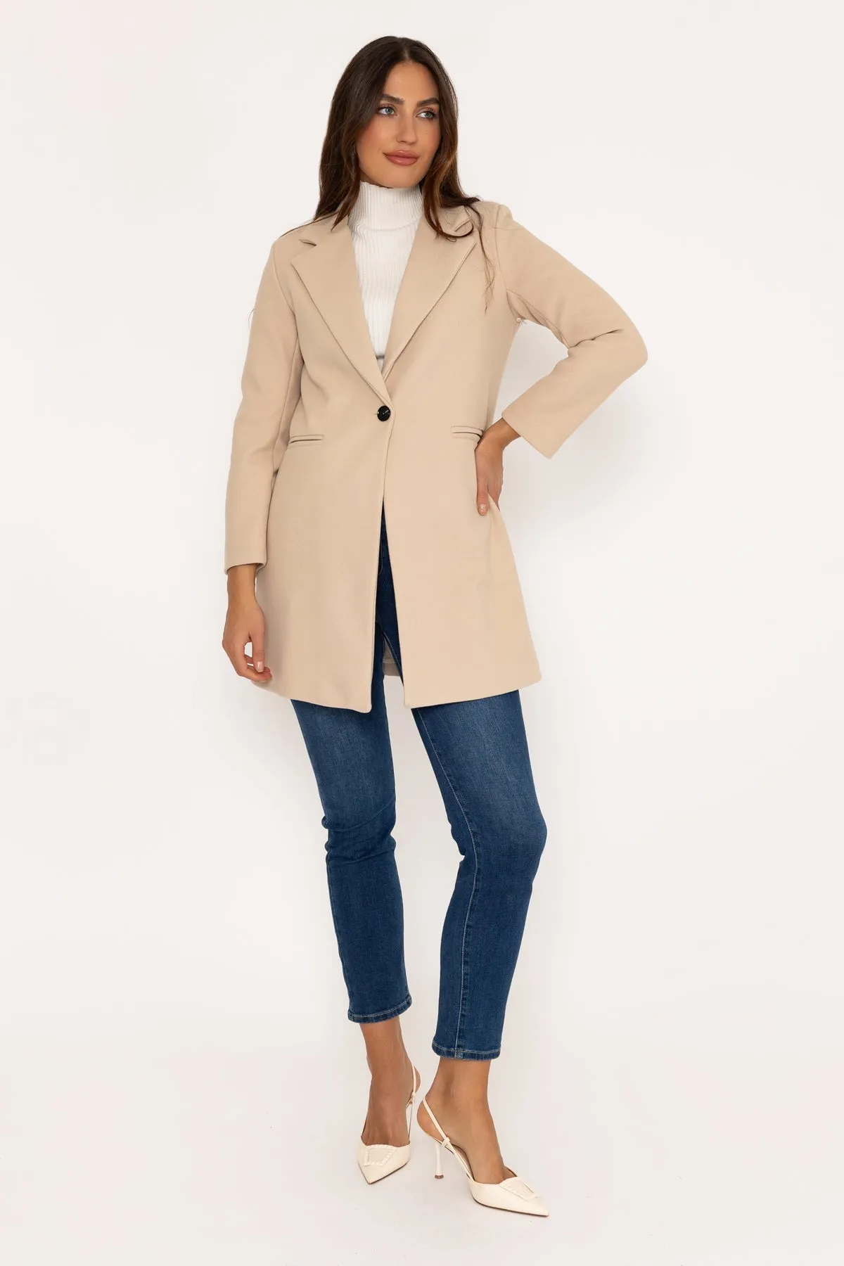 Beige One Button Coat