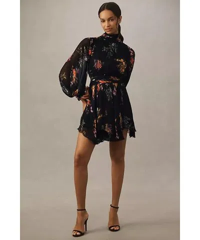 BHLDN Lior Long-Sleeve Turtleneck Chiffon Mini Dress