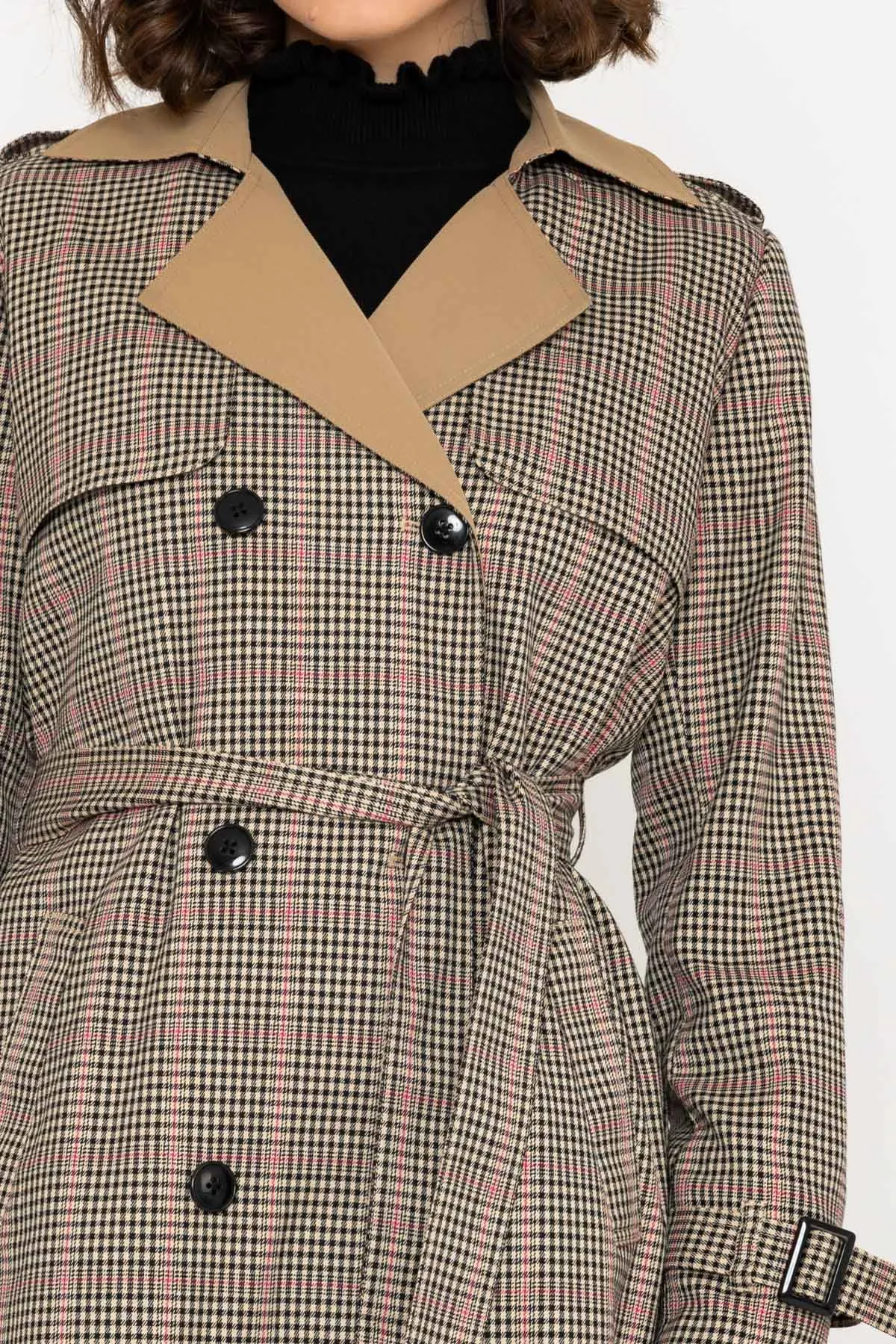 Black Check Trench Coat