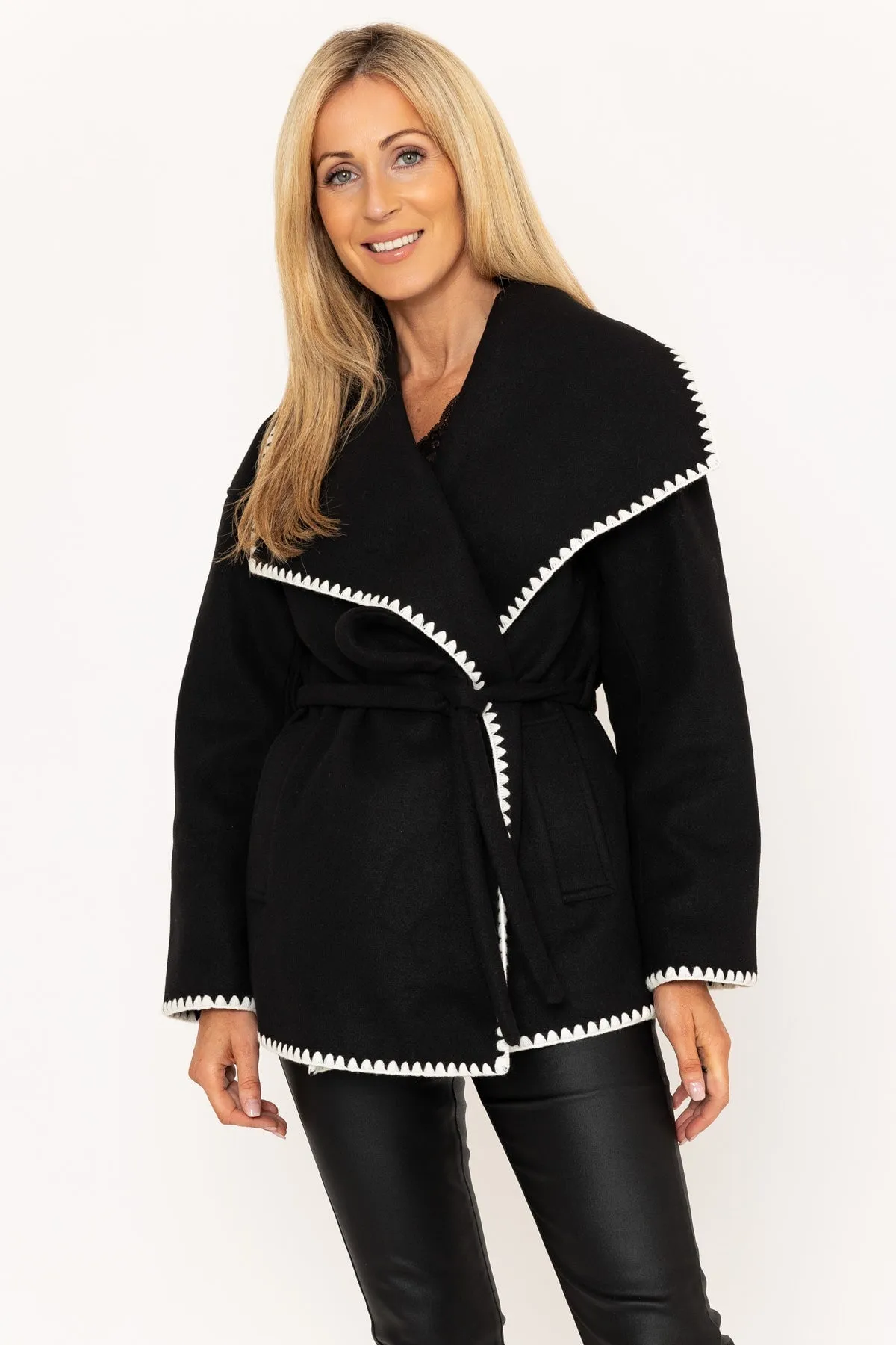 Black Coat With Contrast Edging