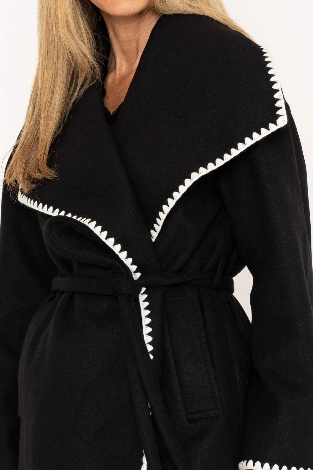 Black Coat With Contrast Edging