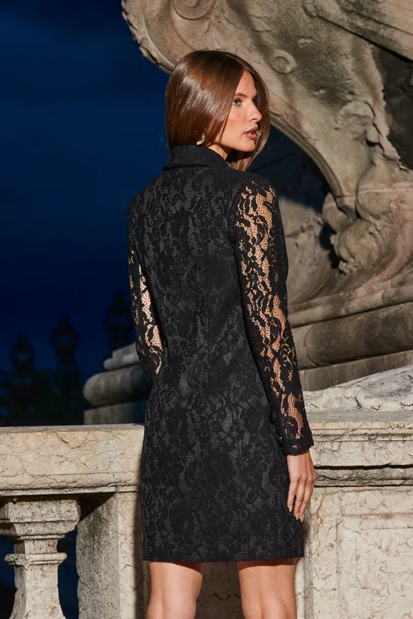 Black Lace Double Breasted Blazer Dress