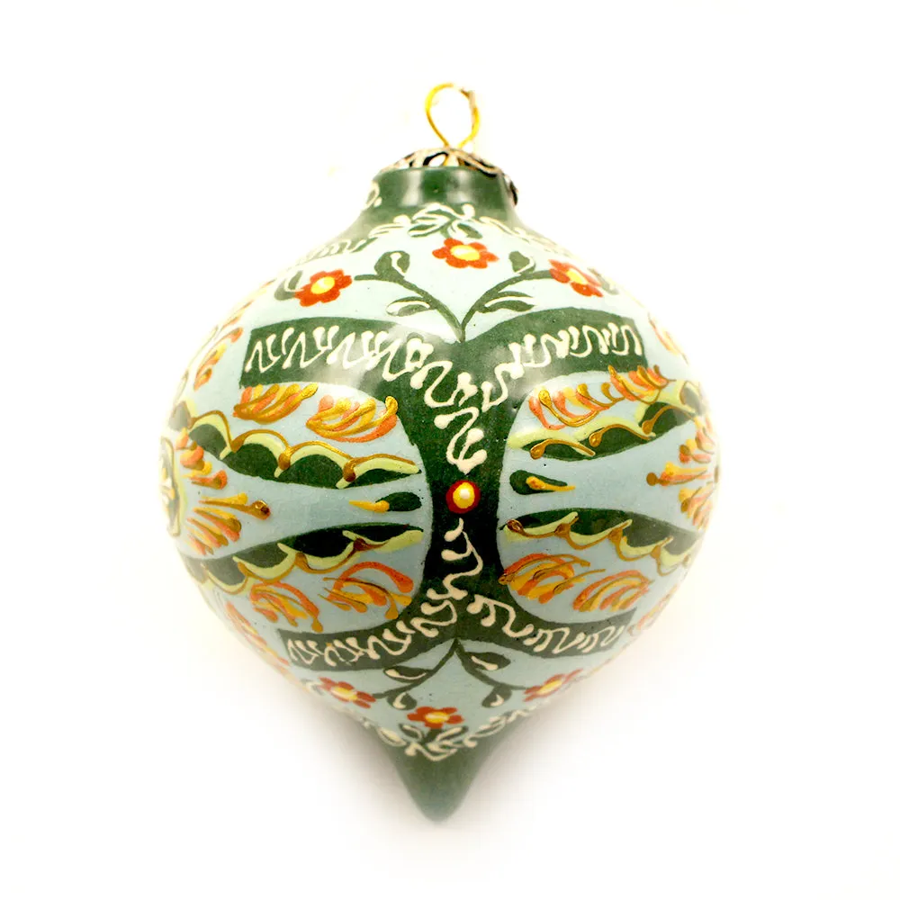 Blue, Green, Gold Flower Teardrop Shape Ceramic Ornament