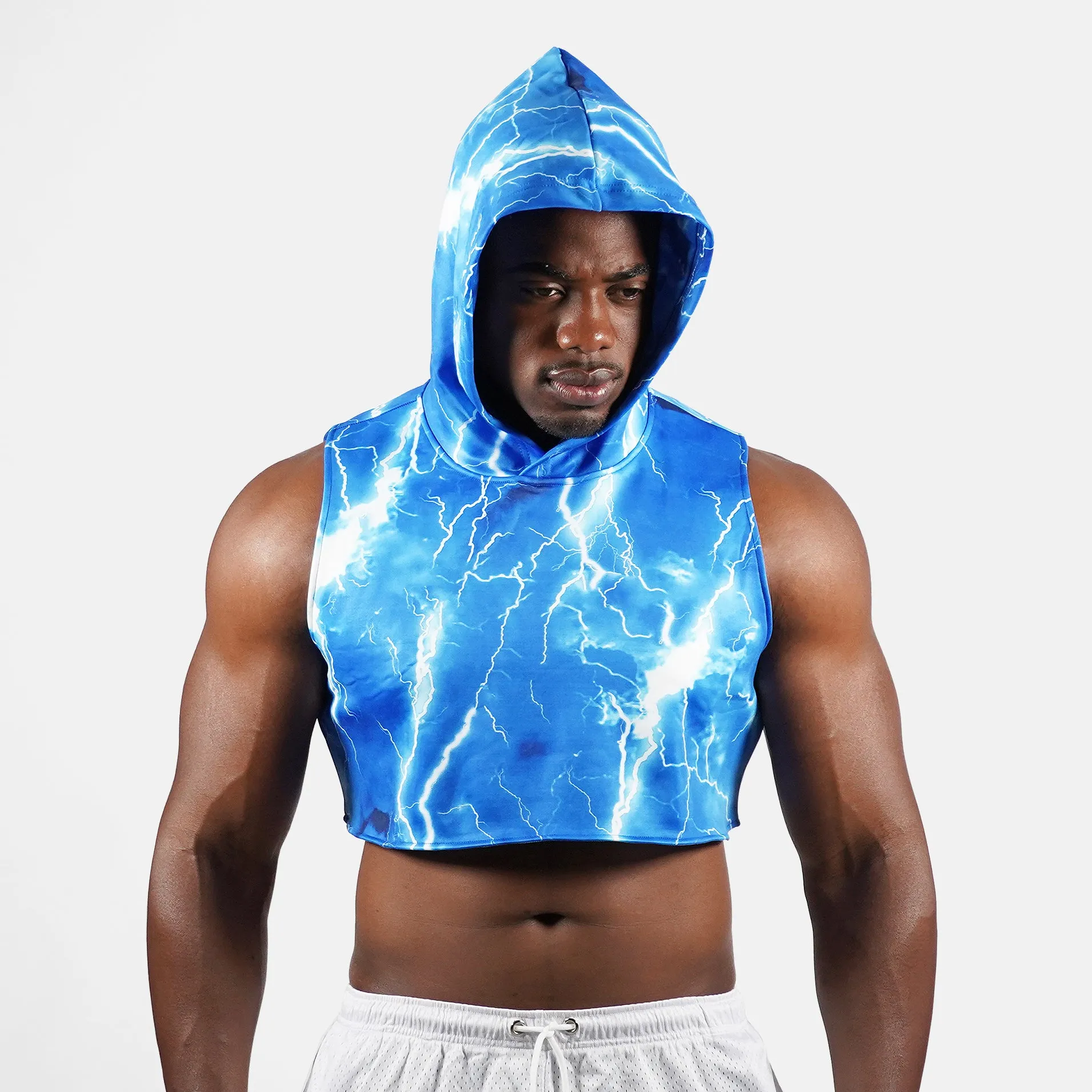 Blue Lightning Football Crop Top Hoodie