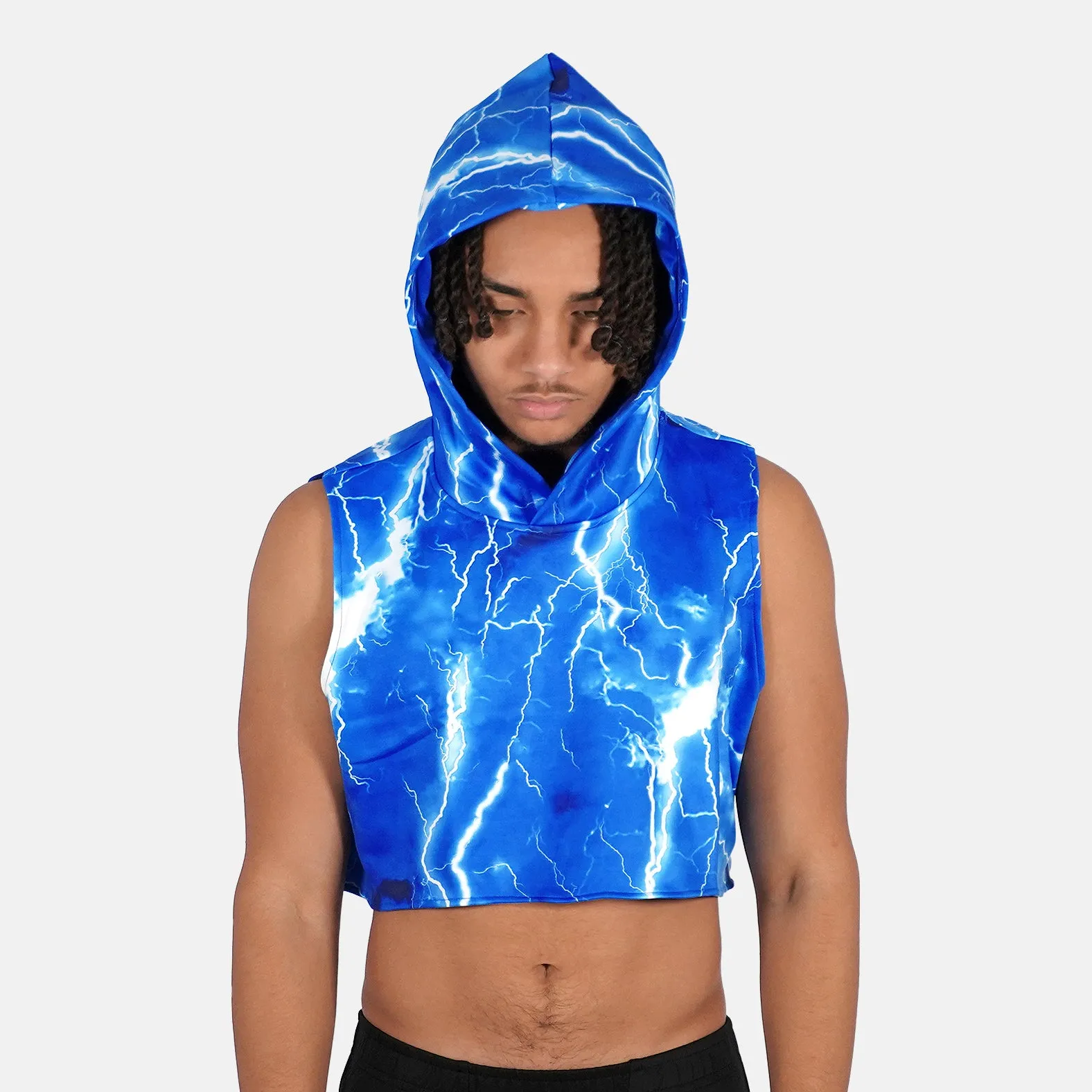 Blue Lightning Football Crop Top Hoodie