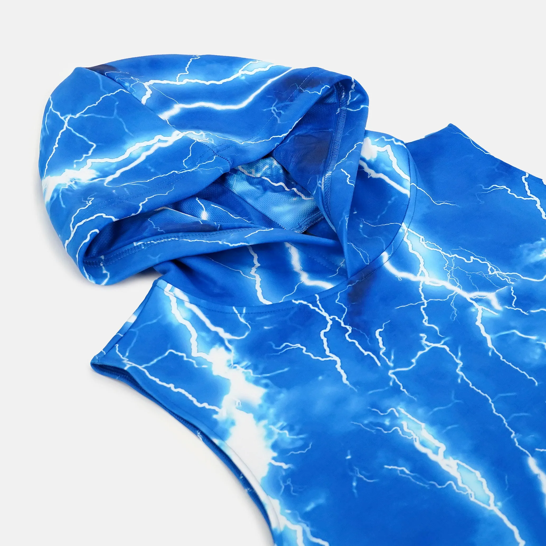 Blue Lightning Football Crop Top Hoodie