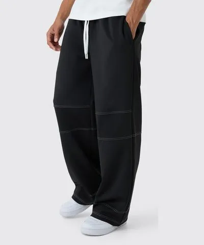 boohoo Mens Wide Leg Contrast Stitch Scuba Sweatpant