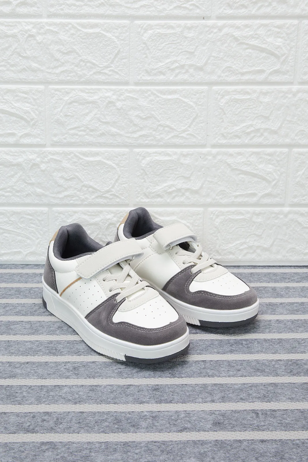 Boys Cream Color Block Sneakers