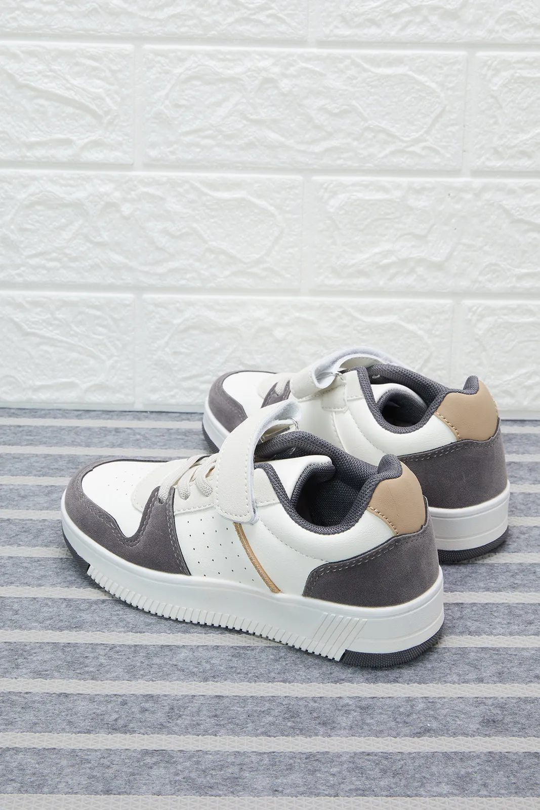 Boys Cream Color Block Sneakers