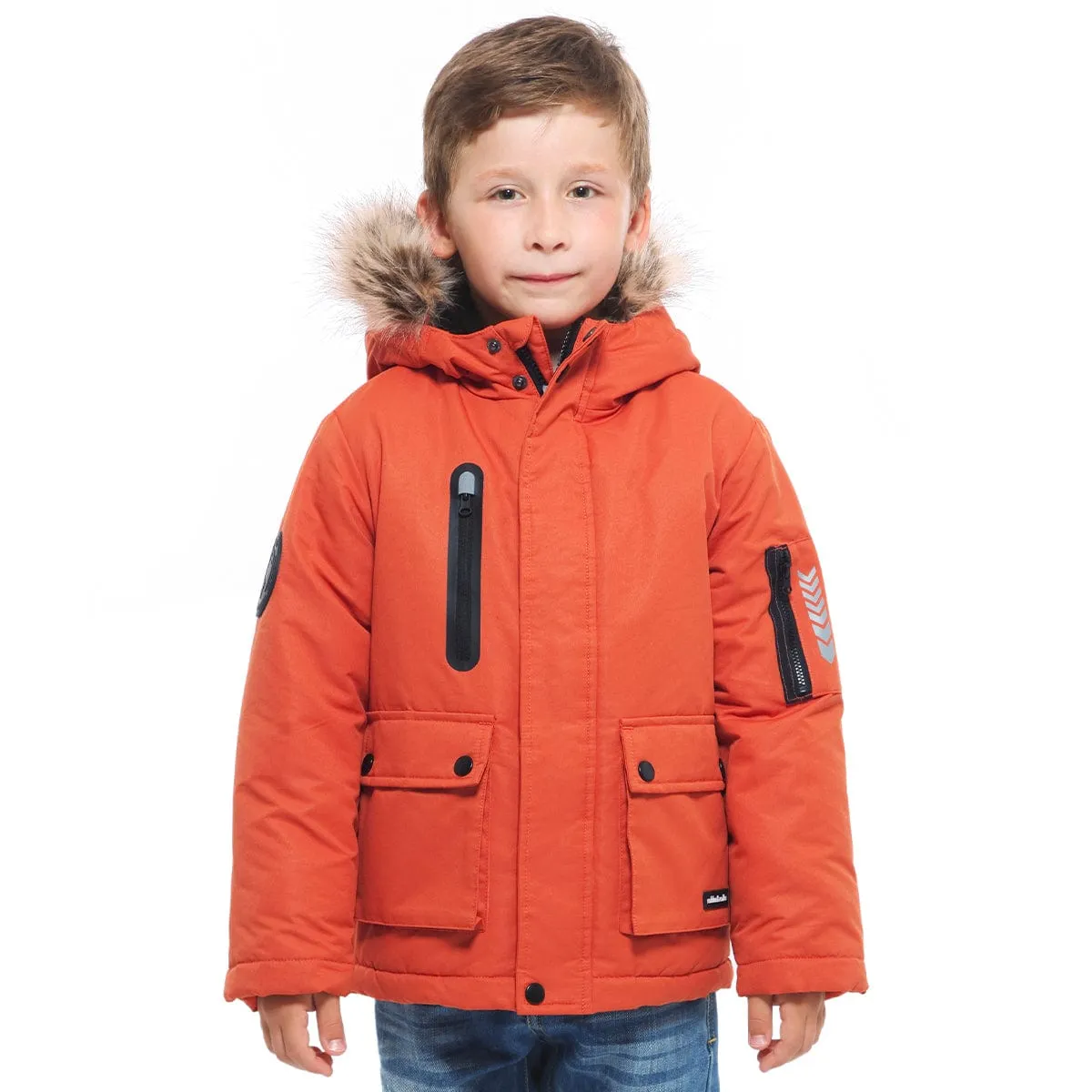 Boys' Parka Jacket with Faux Fur Insulated Hood