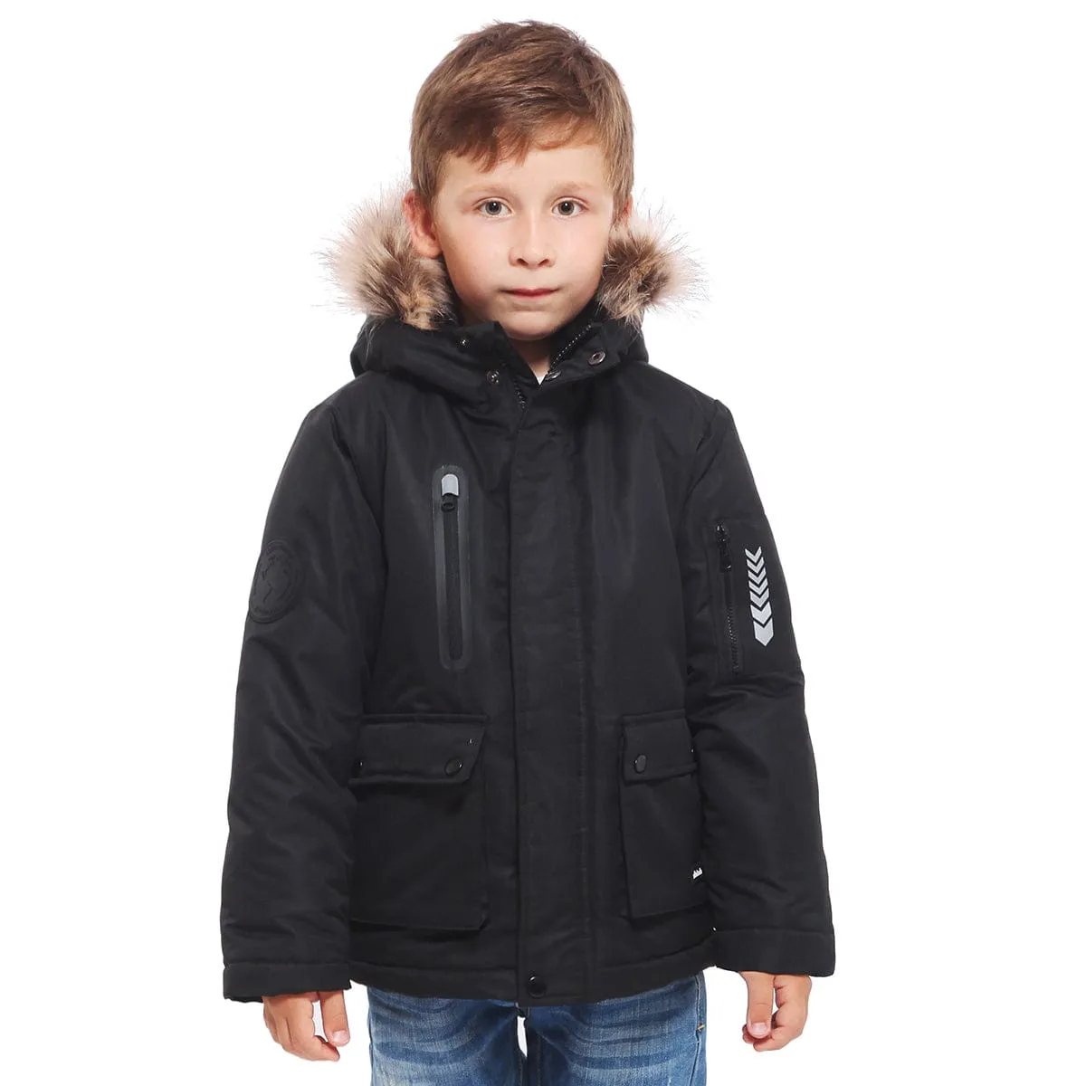 Boys' Parka Jacket with Faux Fur Insulated Hood