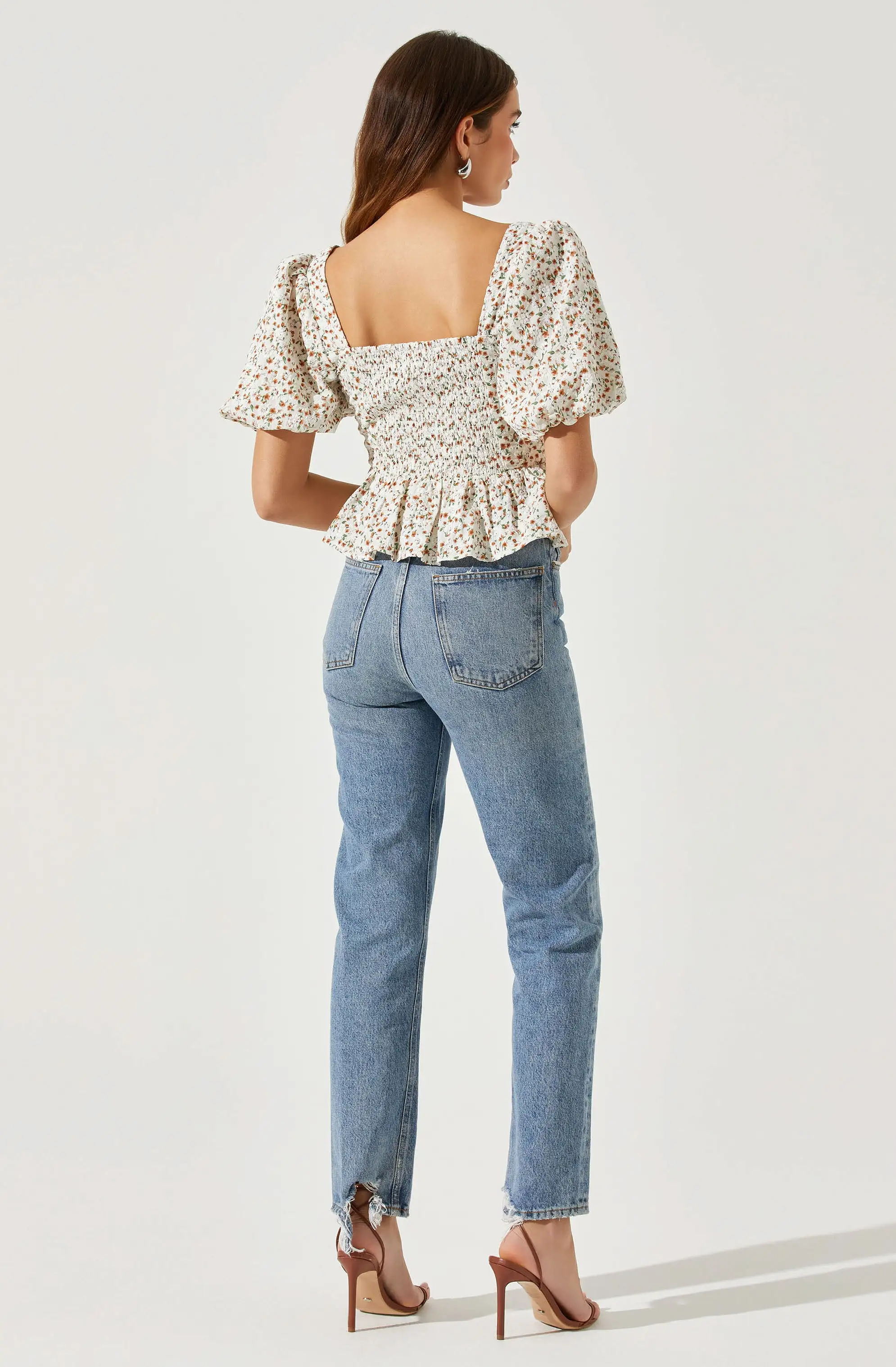 Bubble Sleeve Front Tie Floral Top