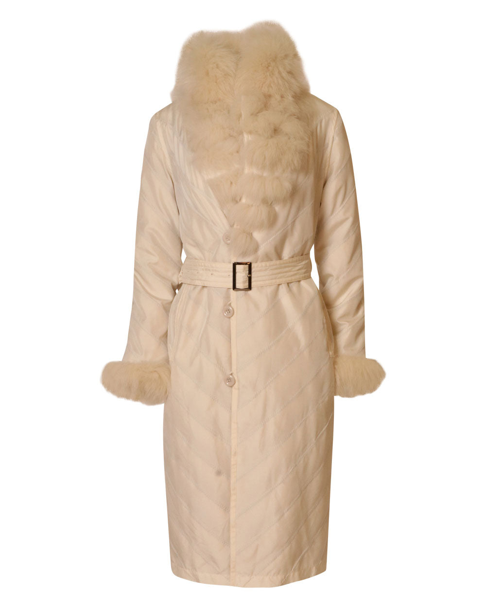 Calf Length Reversible Fox Coat in Off White