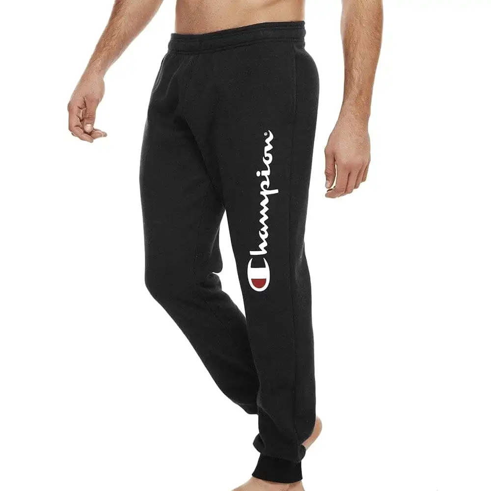 CHAMPION MEN'S SCRIPT BLACK TRACKPANTS