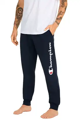 CHAMPION MEN'S SCRIPT CUFF NAVY TRACKPANTS