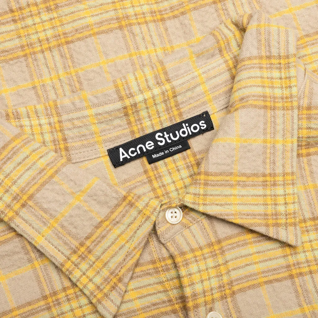 Check Flannel Button-Up Shirt - Brown/Orange