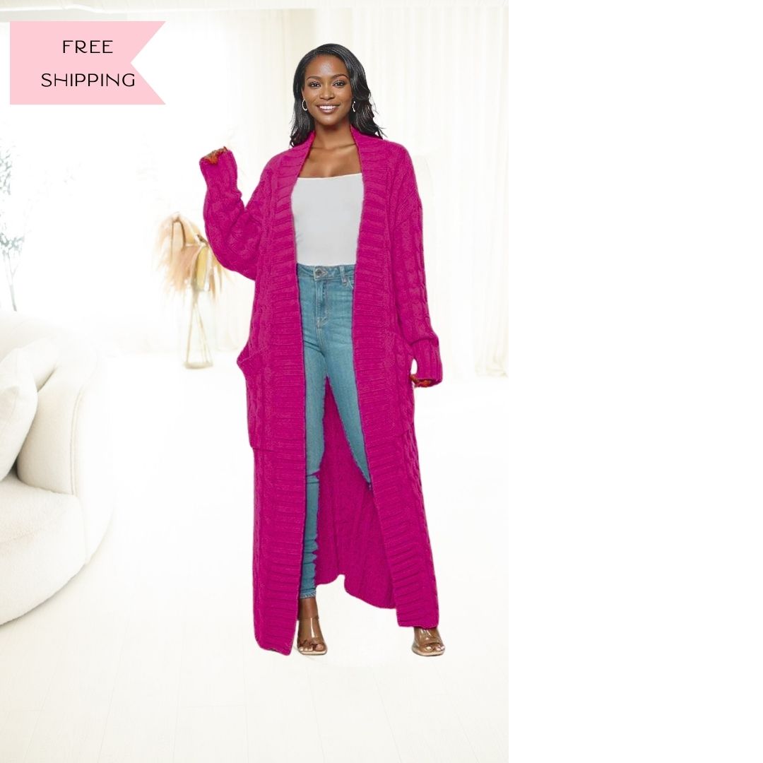 Chic Comfort Maxi Sweater Cardigan | Fuchsia