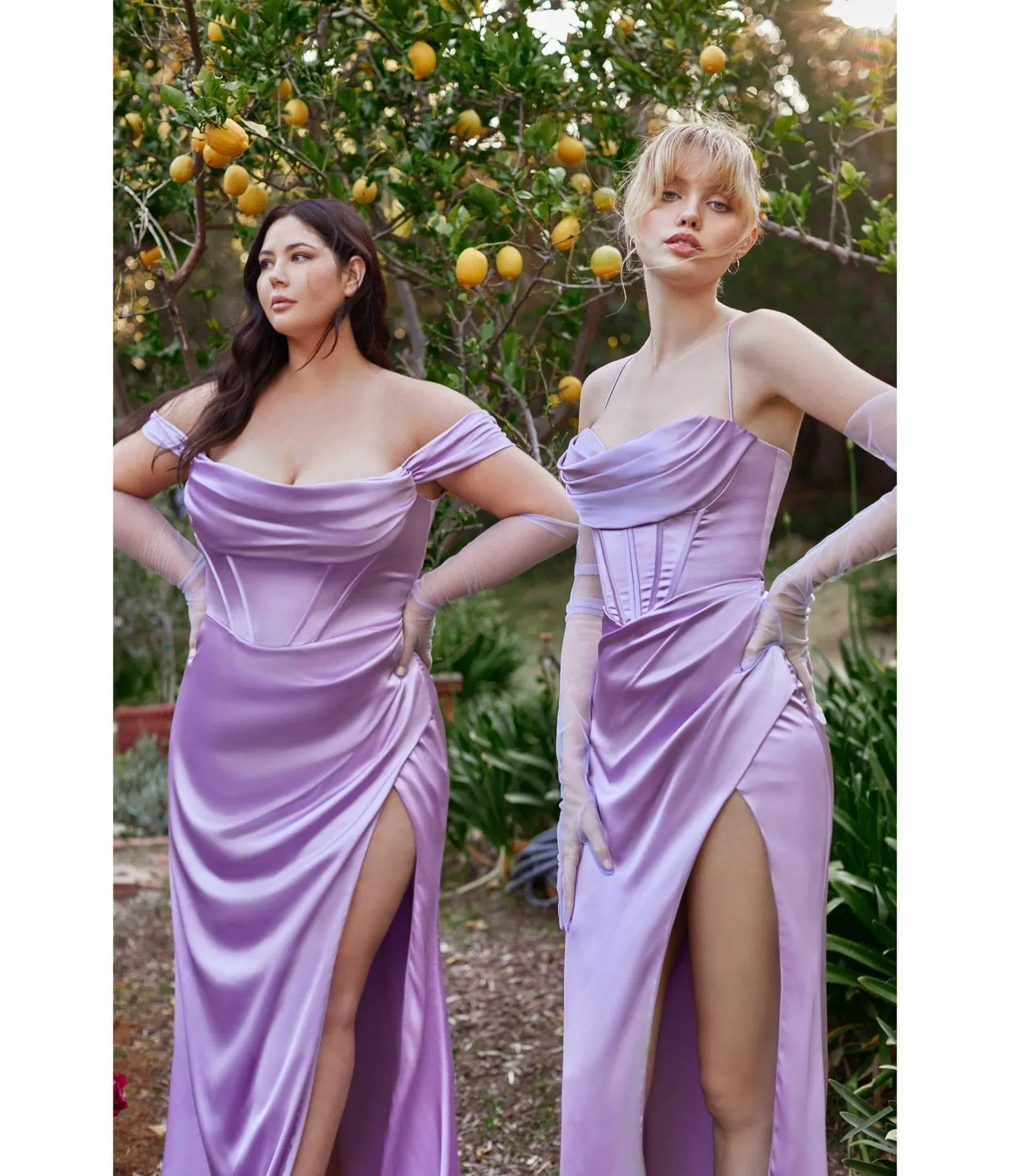 Cinderella Divine Lavender Satin Off the Shoulder Corset Bridesmaid Gown