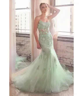 Cinderella Divine  Sage Floral & Beaded Corset Mermaid Gown