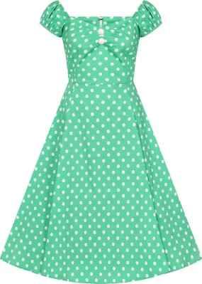 Collectif Dolores Classic Polka 50's Swing Dress Green White