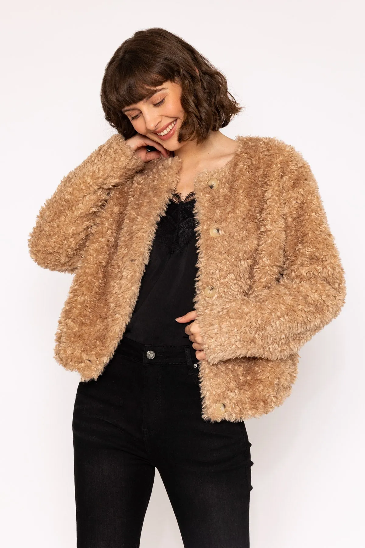 Cosy Camel Furry Short Coat