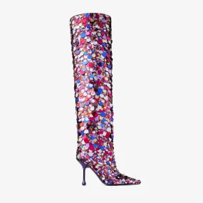 Cycas Knee Boot 95 Multicoloured Satin Sequin Knee-High Boots