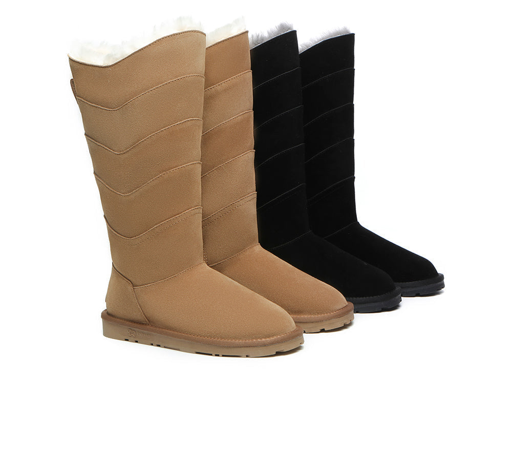 EVERAU Premium Australian Sheepskin Knee High Zipper Boots Women Swanston 5 Panel